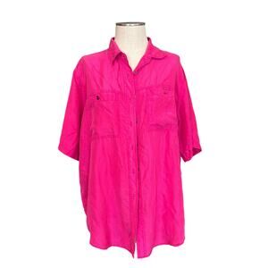 Vintage Y2K Hot Pink 100% Silk Button Down Shirt Sz 14/16